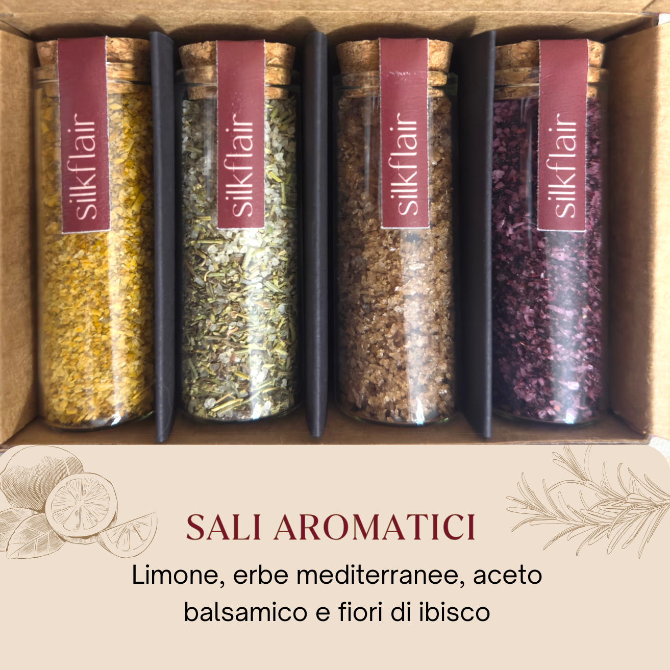 4 Sali Aromatici - Limone, Erbe Mediterranee, Aceto Balsamico e Ibisco