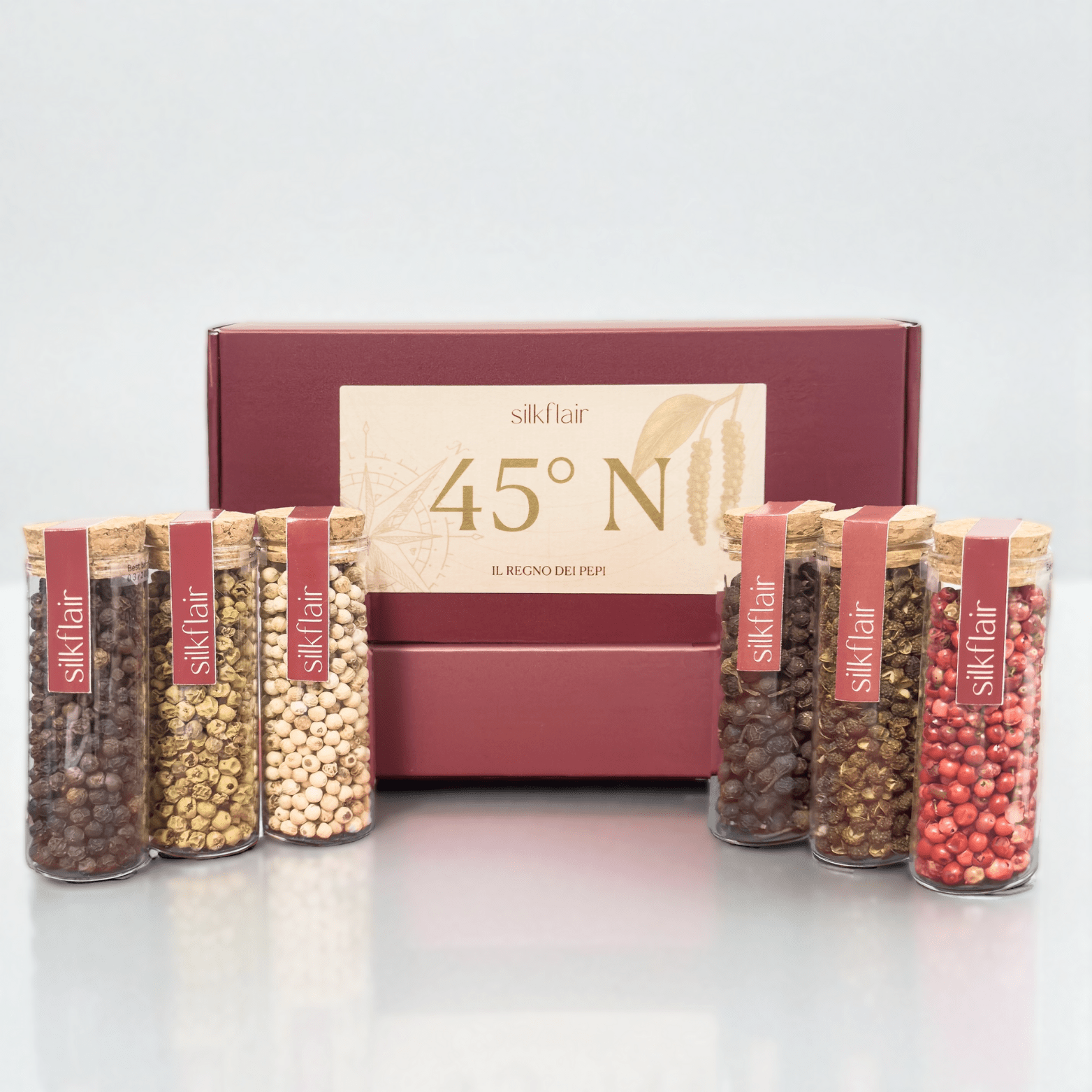 45°N - Il Regno dei Pepi - Box gourmet con 6 pepi dal mondo | Edizione limitata 2025 - Silkflair