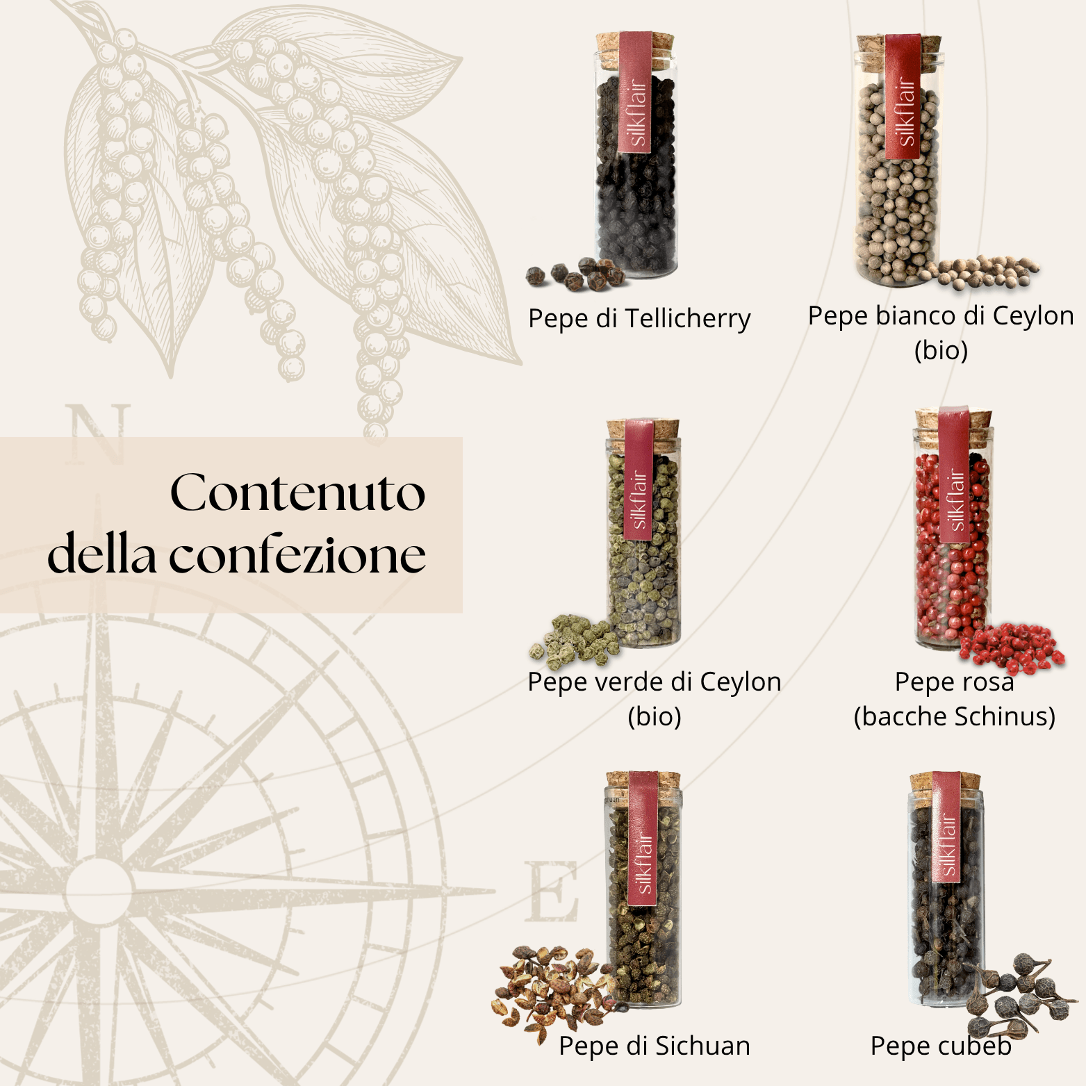 45°N - Il Regno dei Pepi - Box gourmet con 6 pepi dal mondo | Edizione limitata 2025 - Silkflair
