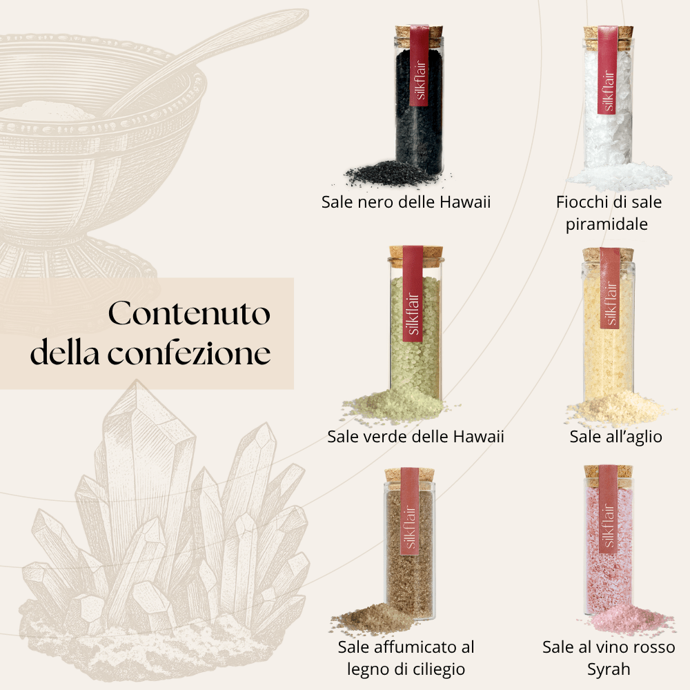 58,44 - La Bellezza del Sale | Box gourmet con 6 sali aromatici e decorativi | Edizione limitata 2025 - Silkflair