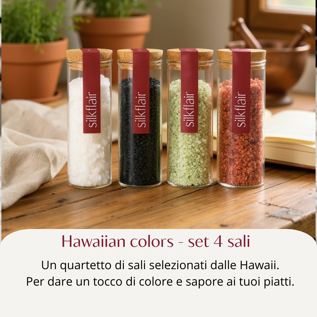 Hawaiian colors – set 4 sali Hawaii (Sale rosso - sale verde - sale nero - fiocchi di sale)