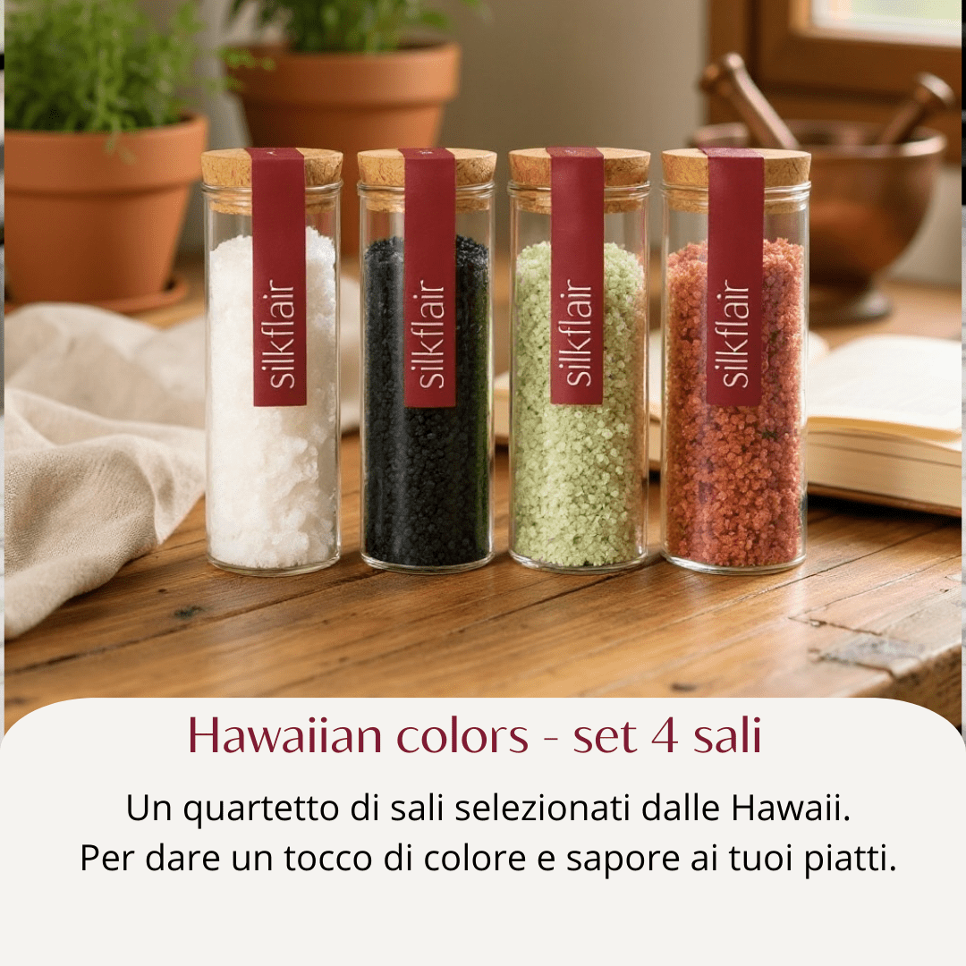 Hawaiian colors – set 4 sali Hawaii (Sale rosso - sale verde - sale nero - fiocchi di sale) - Silkflair